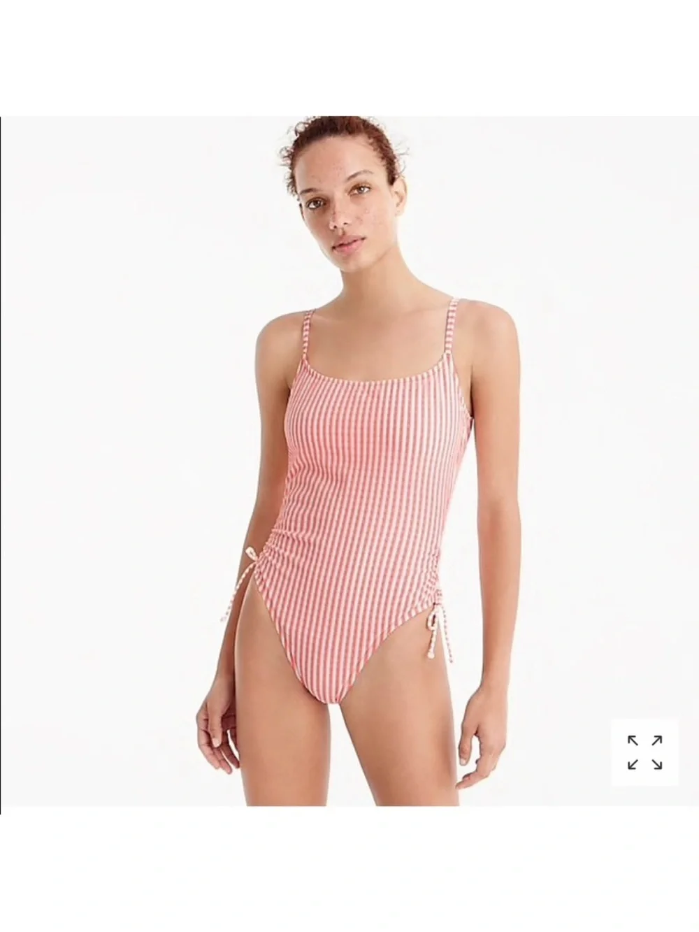 J. Crew Pink and White Seersucker Striped One-Piece Swimsuit Size 10
